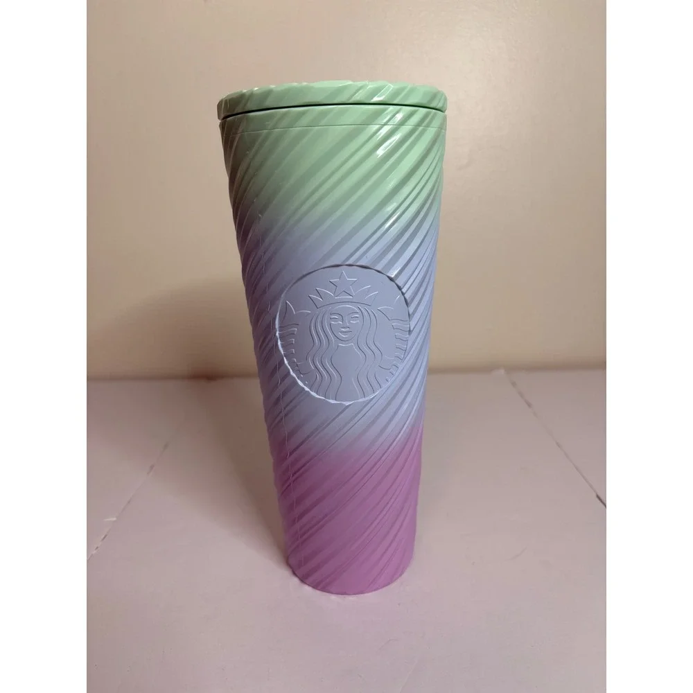 Starbucks 2024 Pastel‎ Ombre Swirl Textured Cold Tumbler 24oz Venti Purple Green